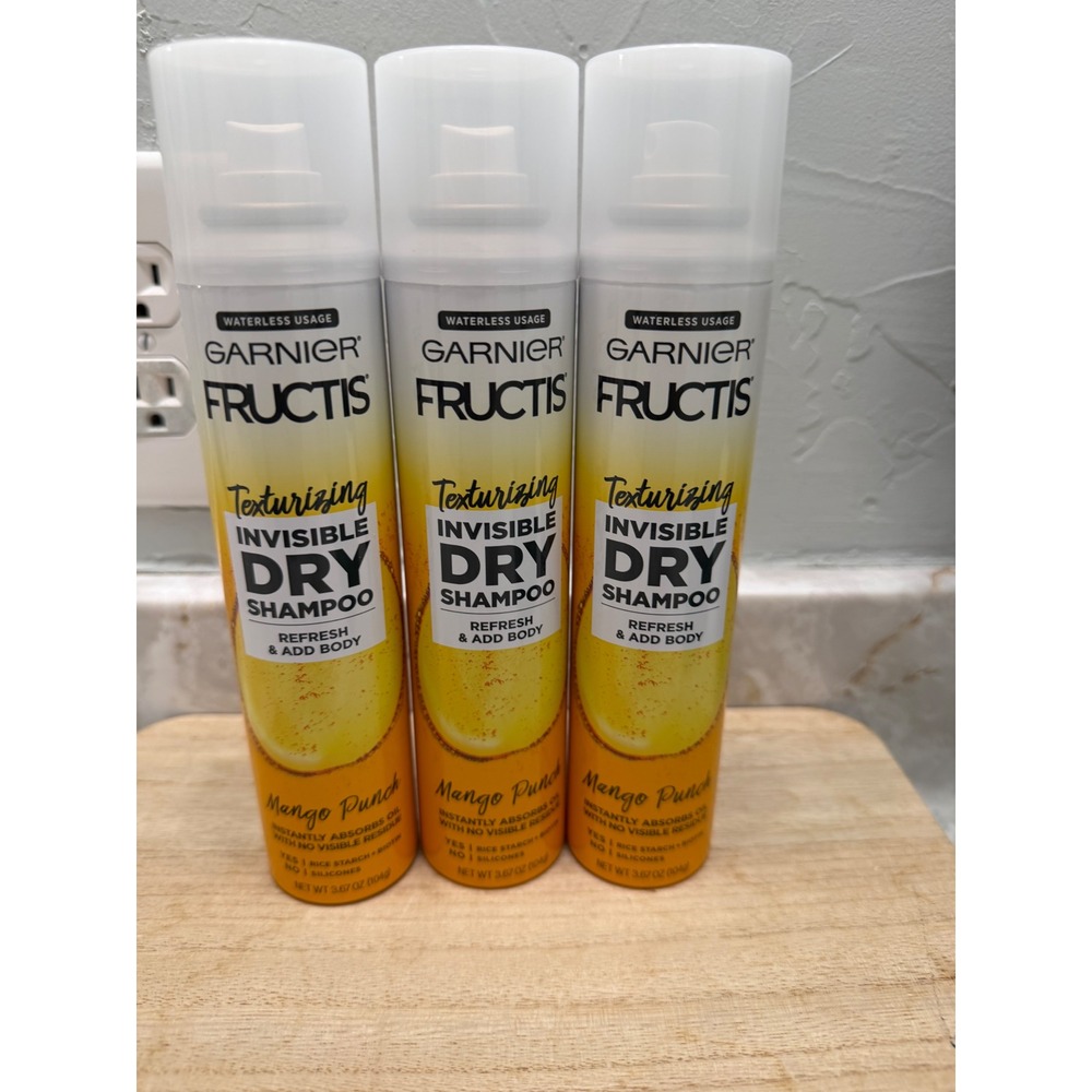 3pk Garnier Fructis Texturizing Invisible Dry Shampoo Mango Punch 3.67oz Cans - Picture 2 of 3